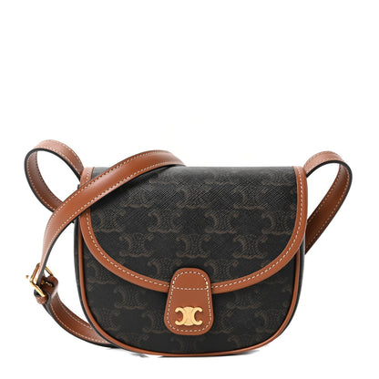 Canvas Calfskin Triomphe Mini Besace Tan