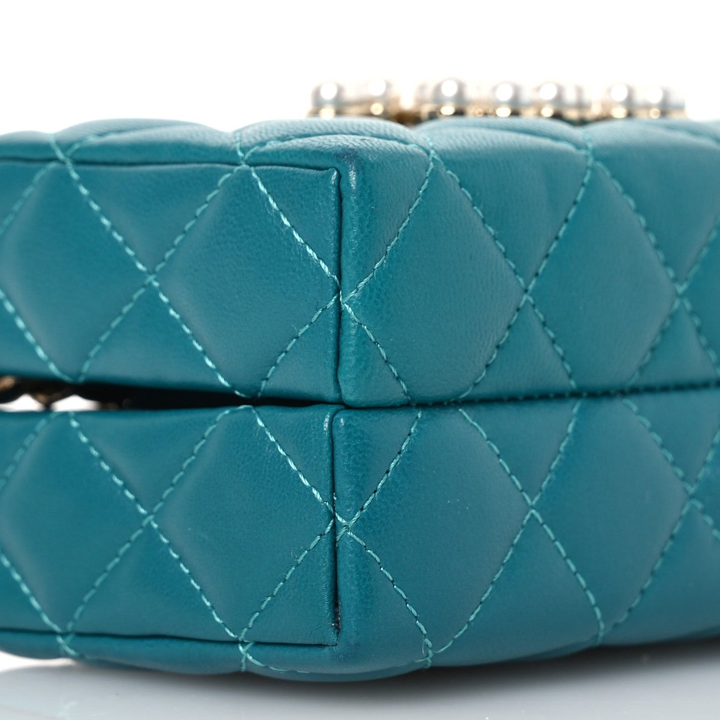 Lambskin Quilted Pearl CC Vanity Case Turquoise