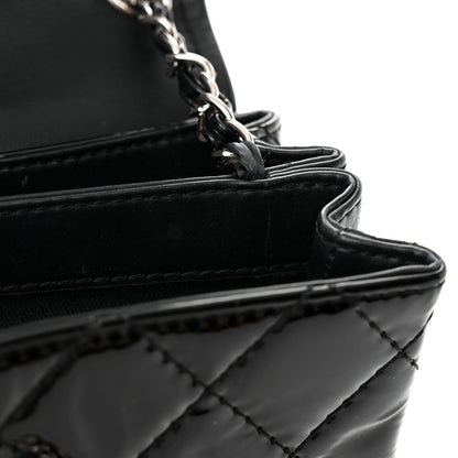 Patent Quilted Hamptons Flap Bag Black
