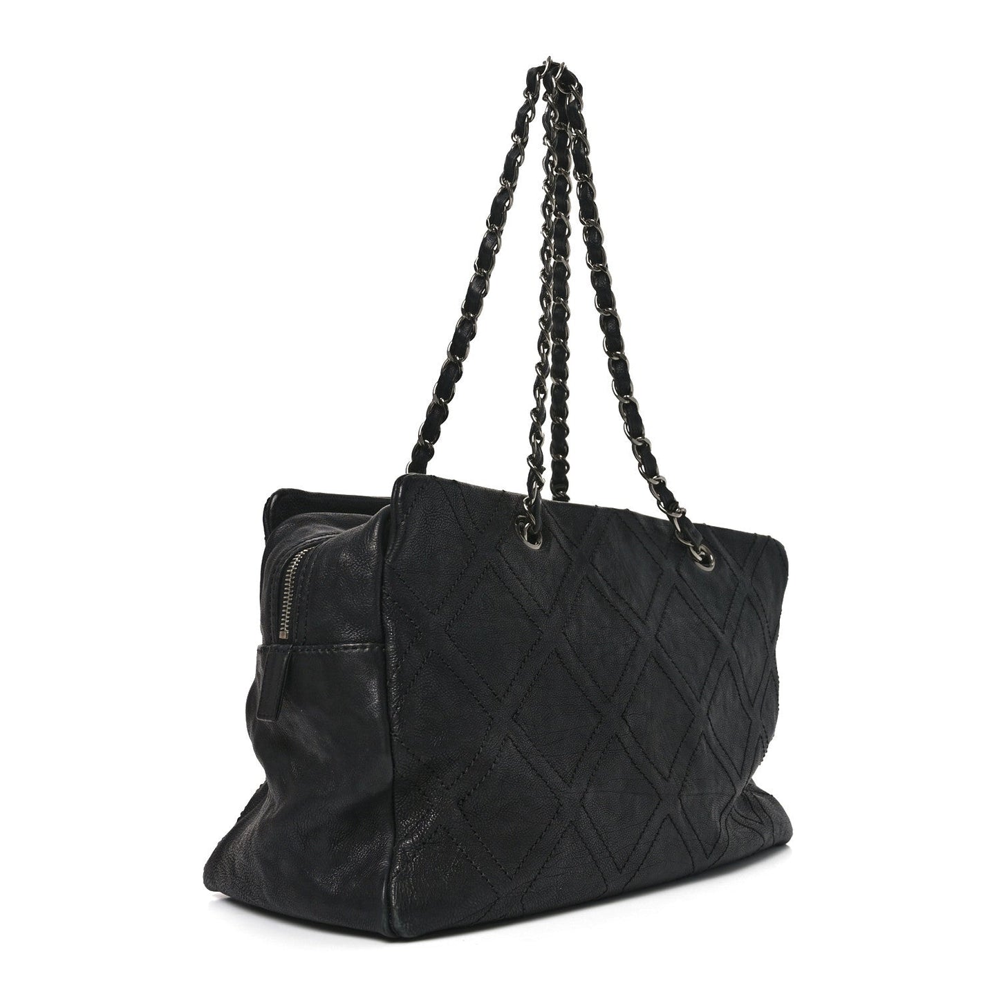 Calfskin Large Diamond Stitch Tote Black