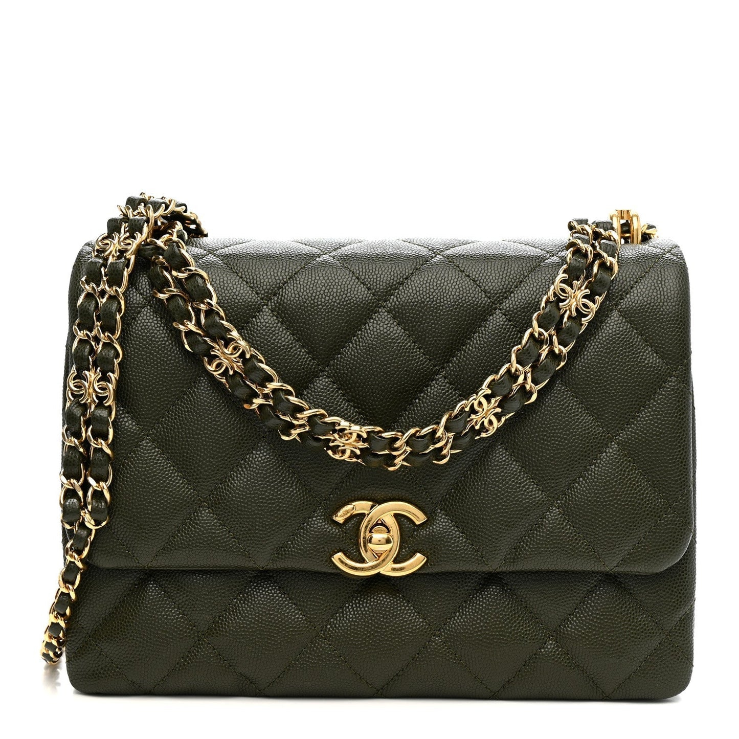 Caviar Quilted Mini Coco First Flap Khaki