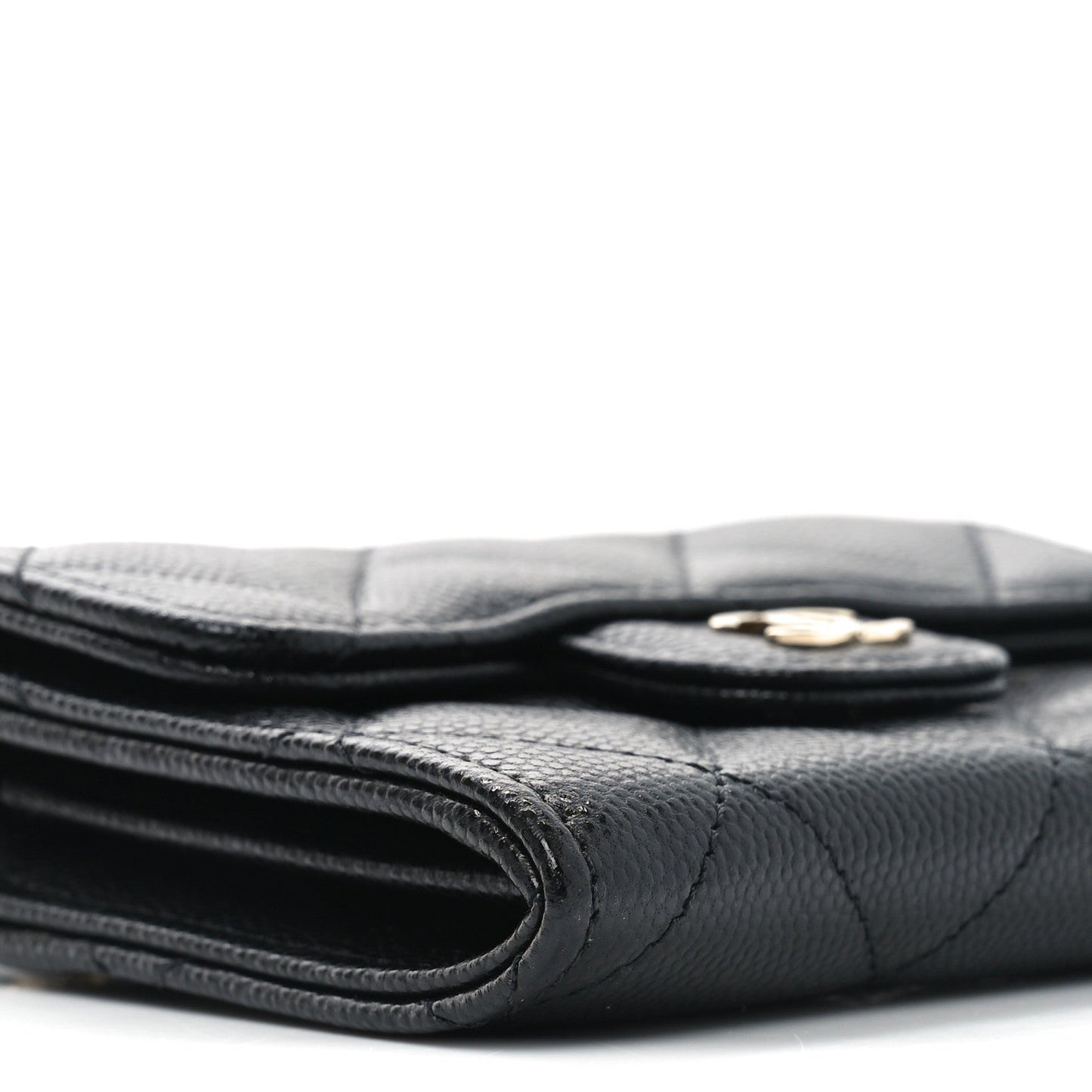 Caviar Quilted Flap Card Holder On Chain Black