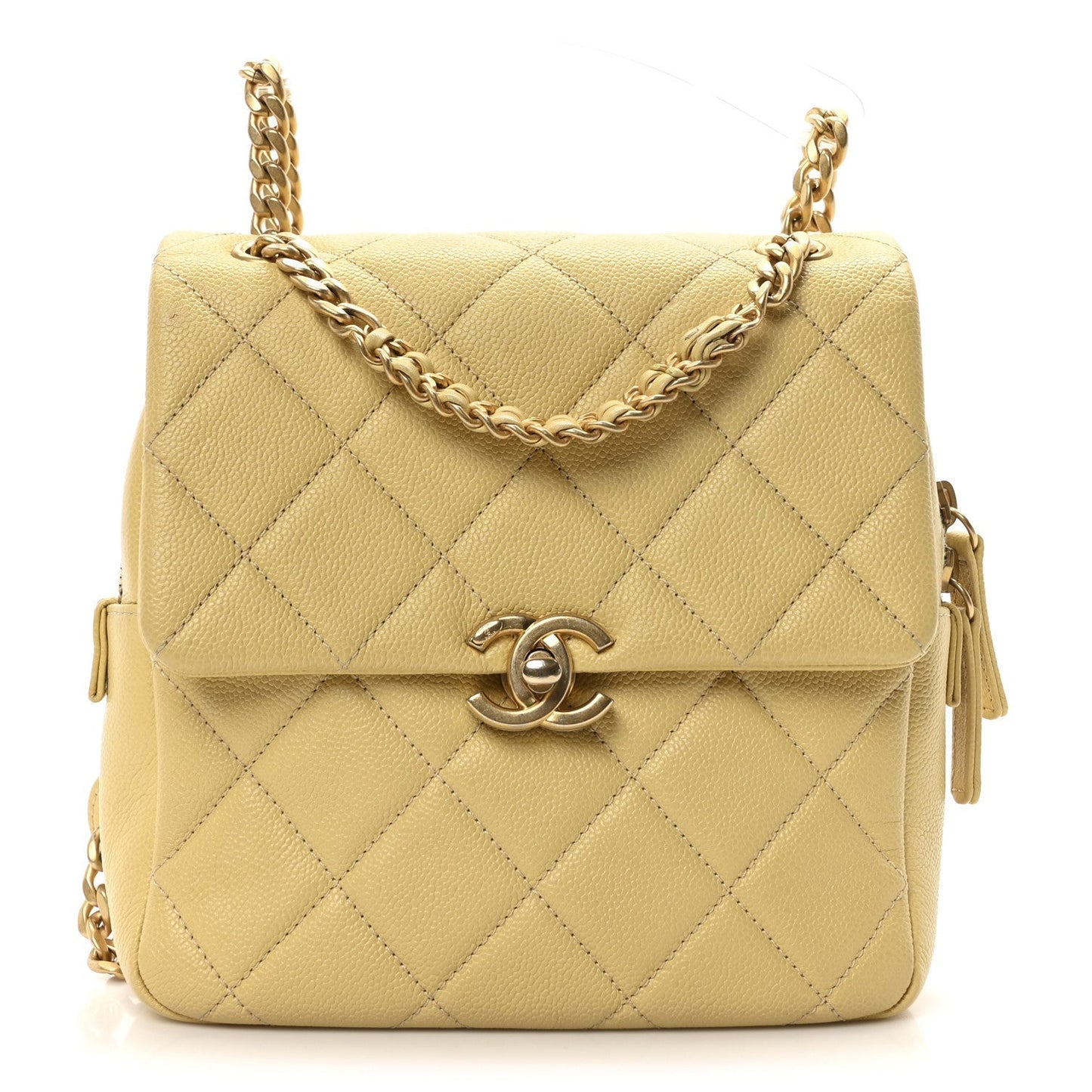 Shiny Caviar Quilted Chain Melody Backpack Yellow