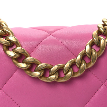 Shiny Lambskin Quilted Medium Chanel 19 Flap Neon Pink