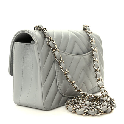 Lambskin Chevron Quilted Mini Rectangular Flap Grey