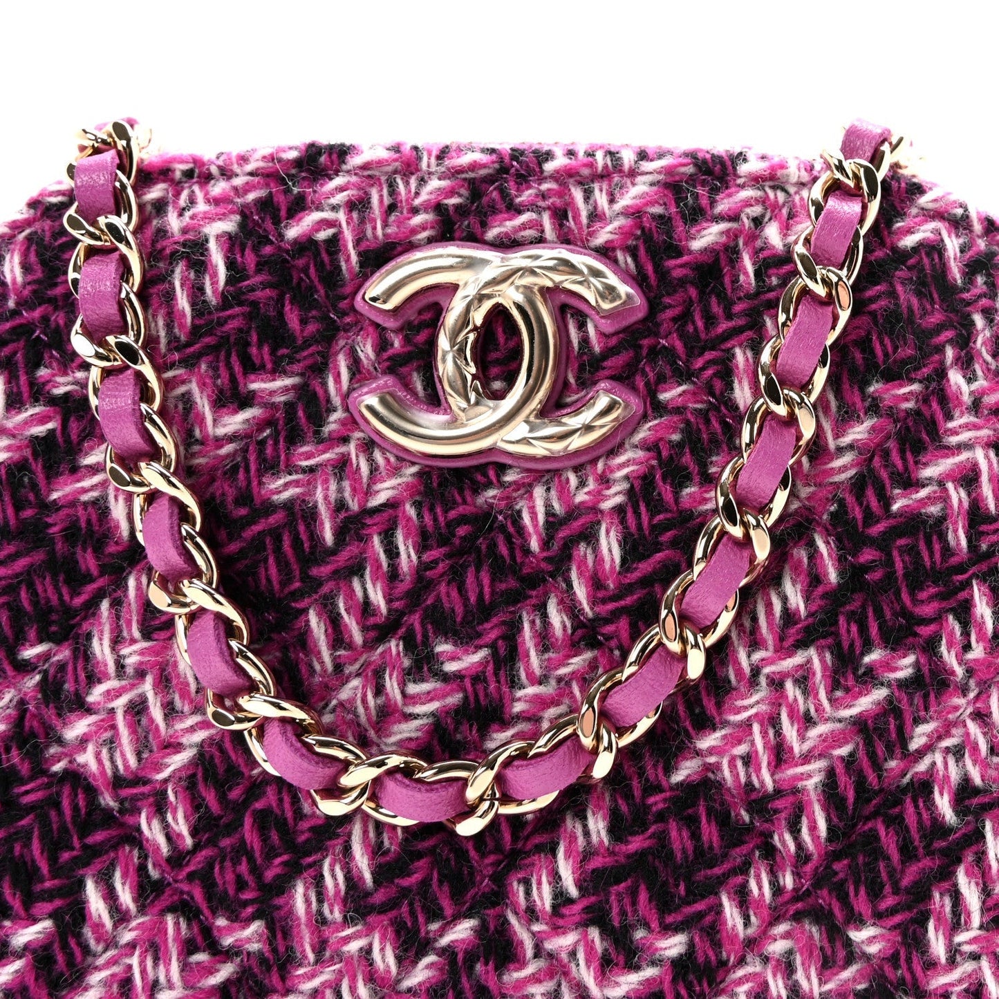 Tweed Quilted Mini Clutch With Chain Purple
