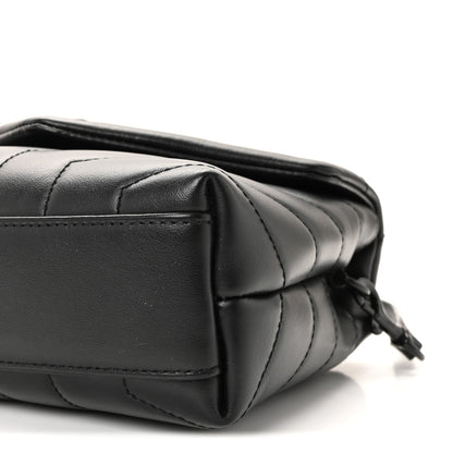 Calfskin Y Quilted Monogram Monochrome Toy Loulou Crossbody Bag Black