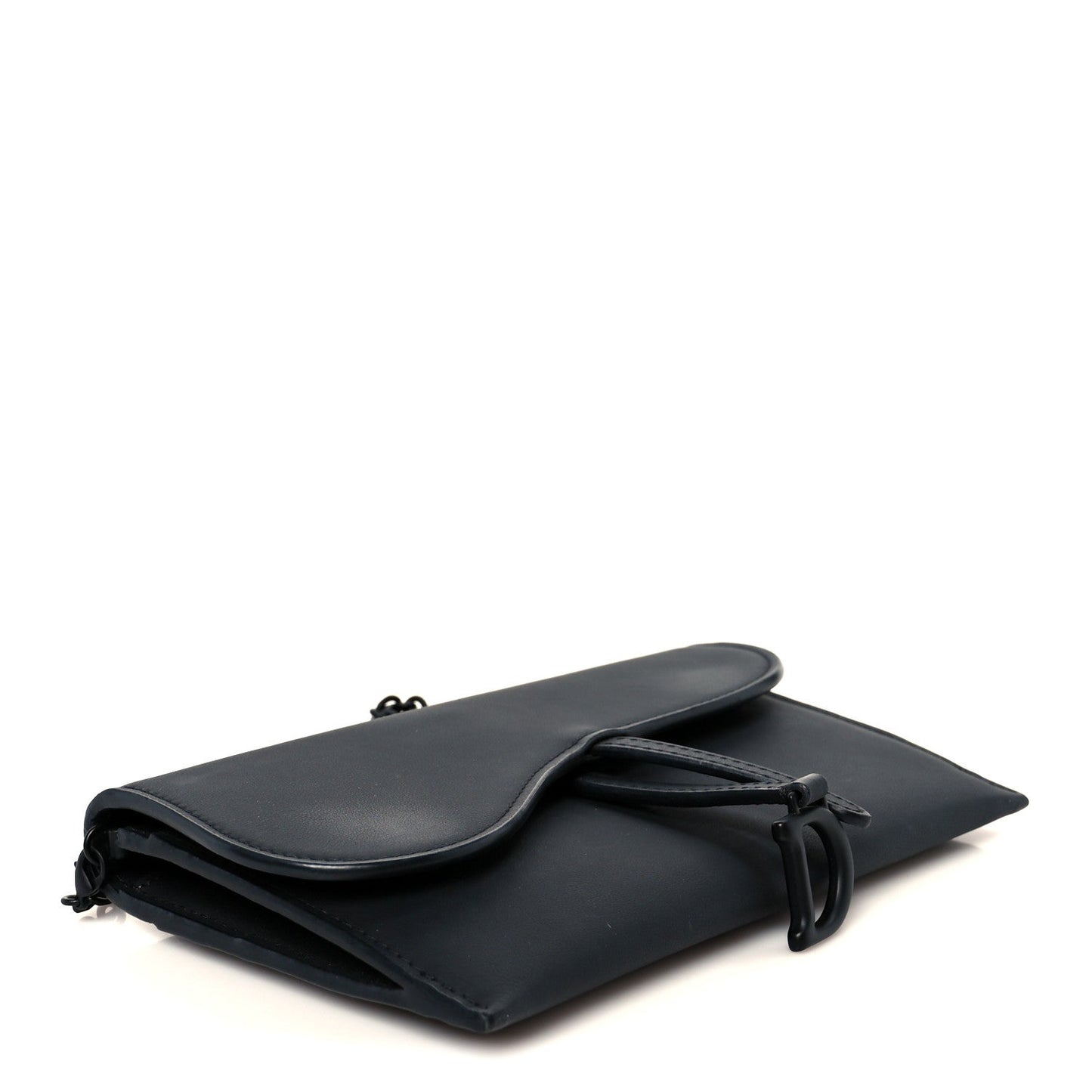 Ultra Matte Calfskin Saddle Chain Wallet Pouch Black