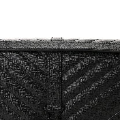 Grain De Poudre Textured Mixed Matelasse Large Triquilt Monogram Monochrome Satchel Black