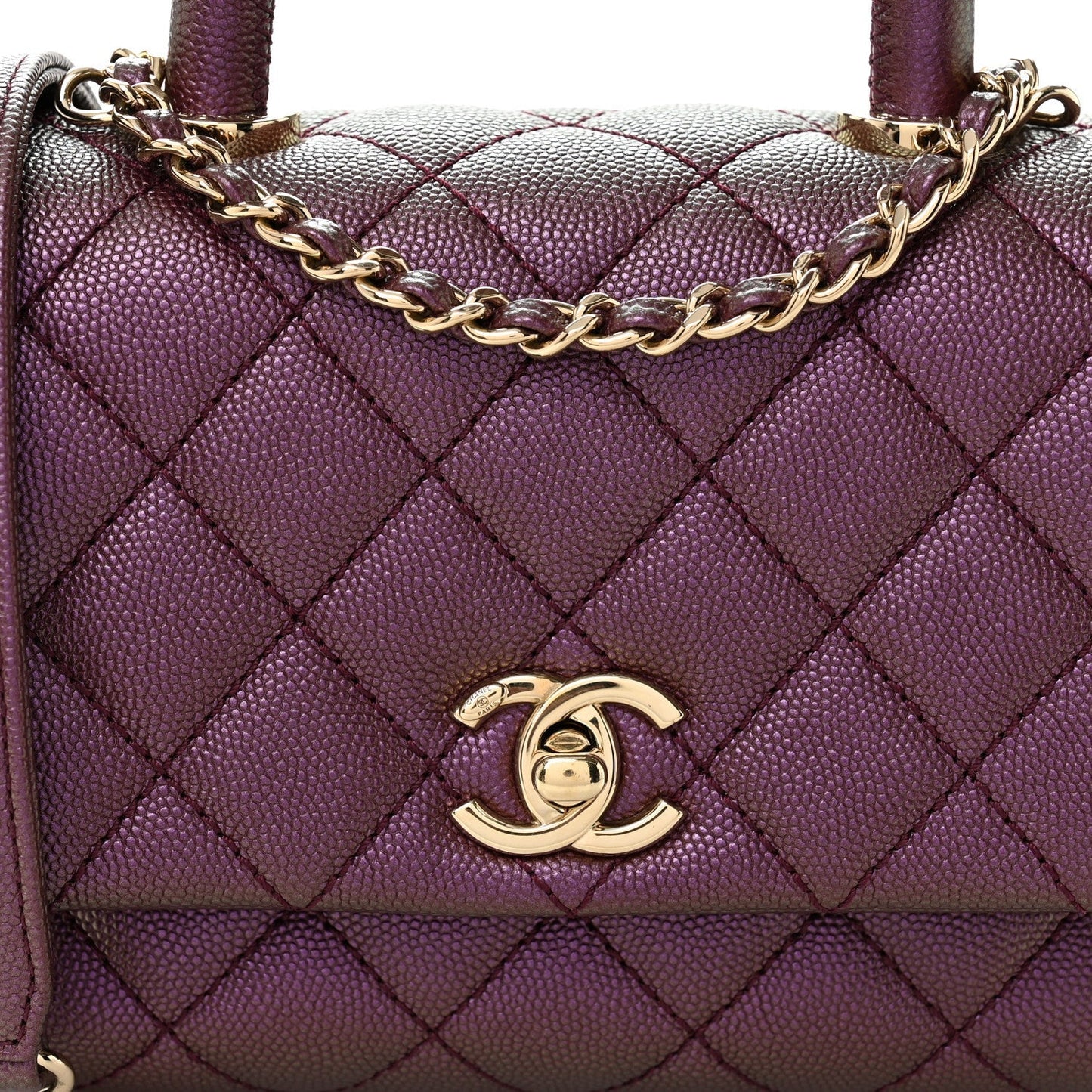 Iridescent Caviar Quilted Extra Mini Coco Handle Flap Purple