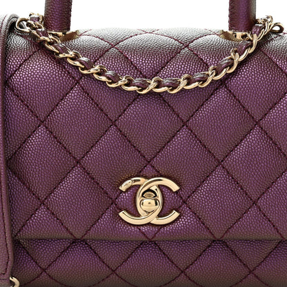 Iridescent Caviar Quilted Extra Mini Coco Handle Flap Purple