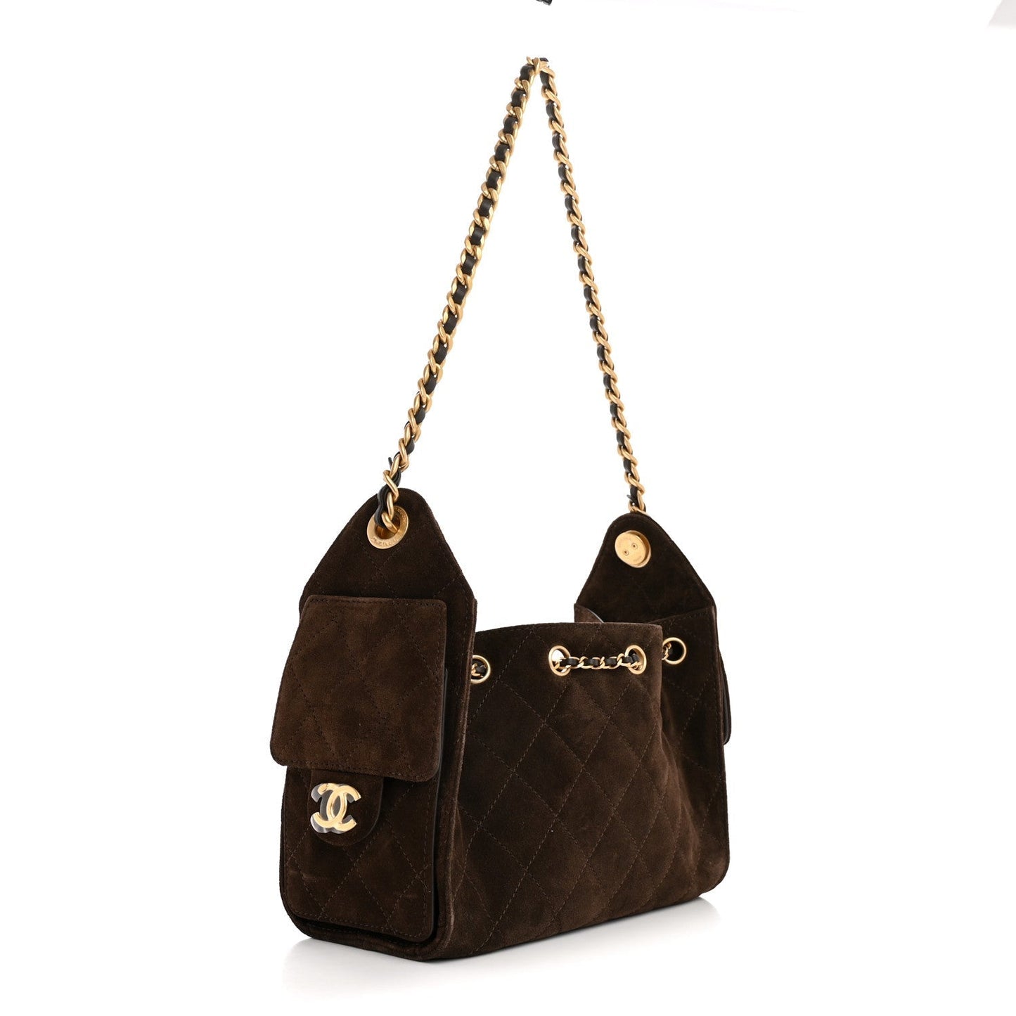 Suede Quilted Mini Chanel 25 Handbag Dark Brown
