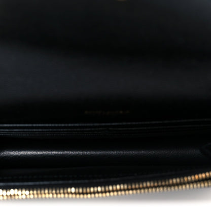 Grain De Poudre Matelasse Chevron Monogram Envelope Chain Wallet Black