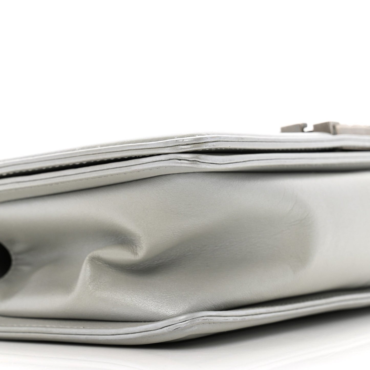 Metallic Lambskin Quilted Medium Boy Flap Silver