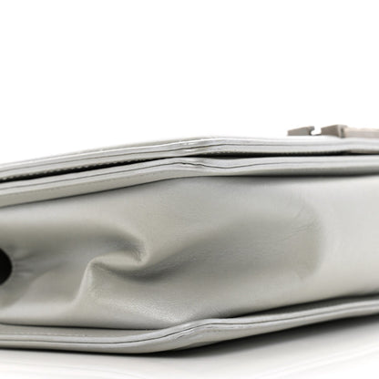 Metallic Lambskin Quilted Medium Boy Flap Silver