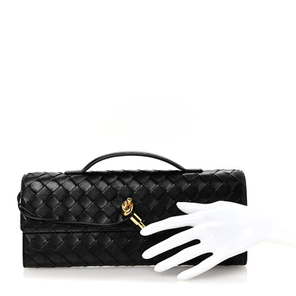 Nappa Intrecciato Long Andiamo Top Handle Clutch Black