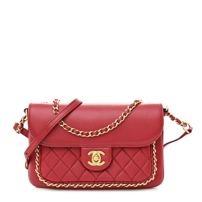 Lambskin Quilted CC Unchained Crossbody Red
