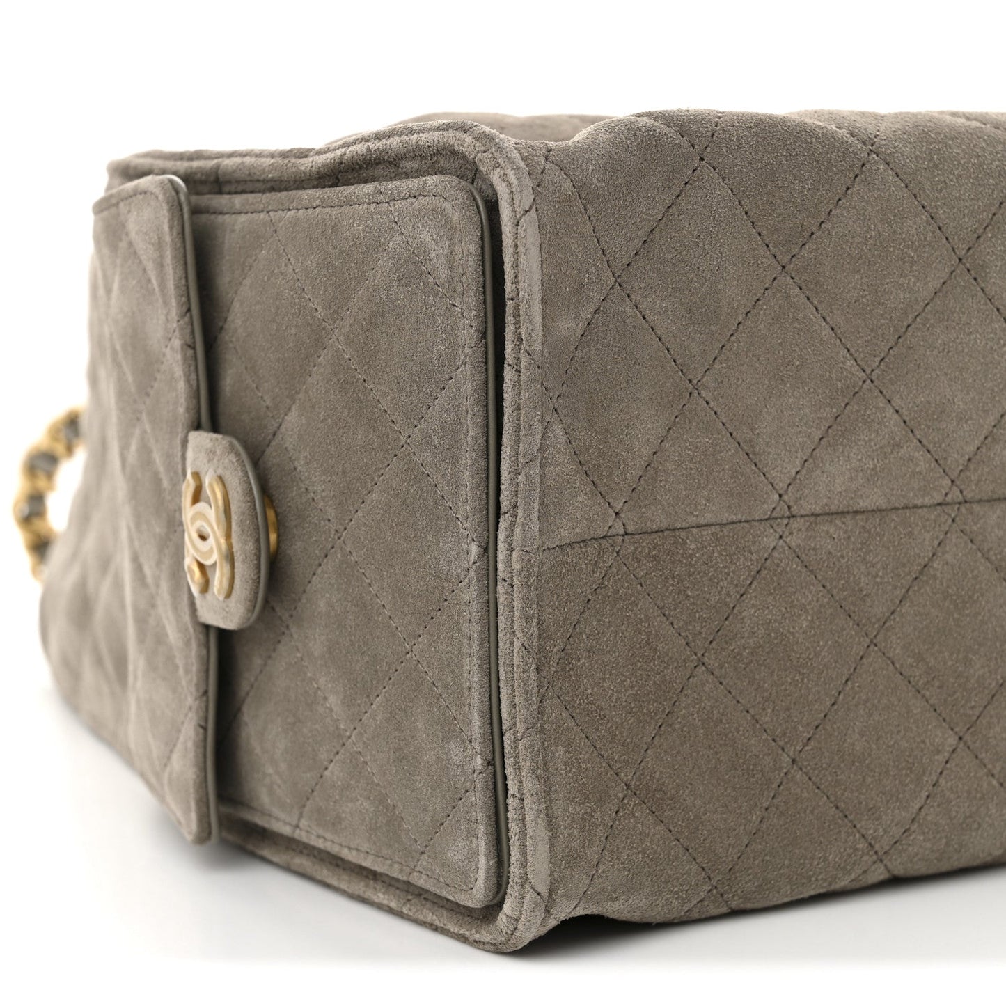 Suede Quilted Medium Chanel 25 Handbag Dark Grey