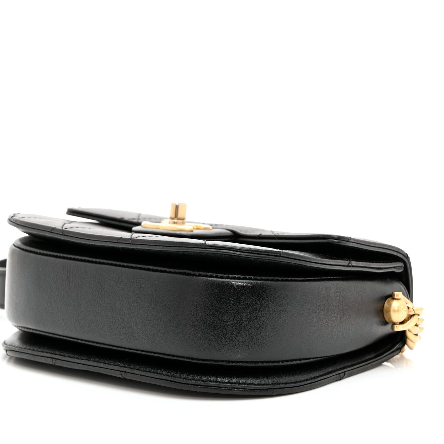 Calfskin Quilted Moon Messenger Black