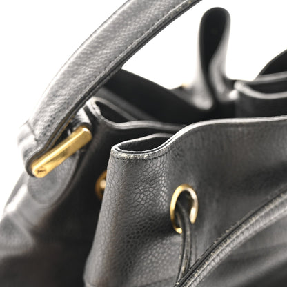 Caviar Quilted Drawstring Backpack Black