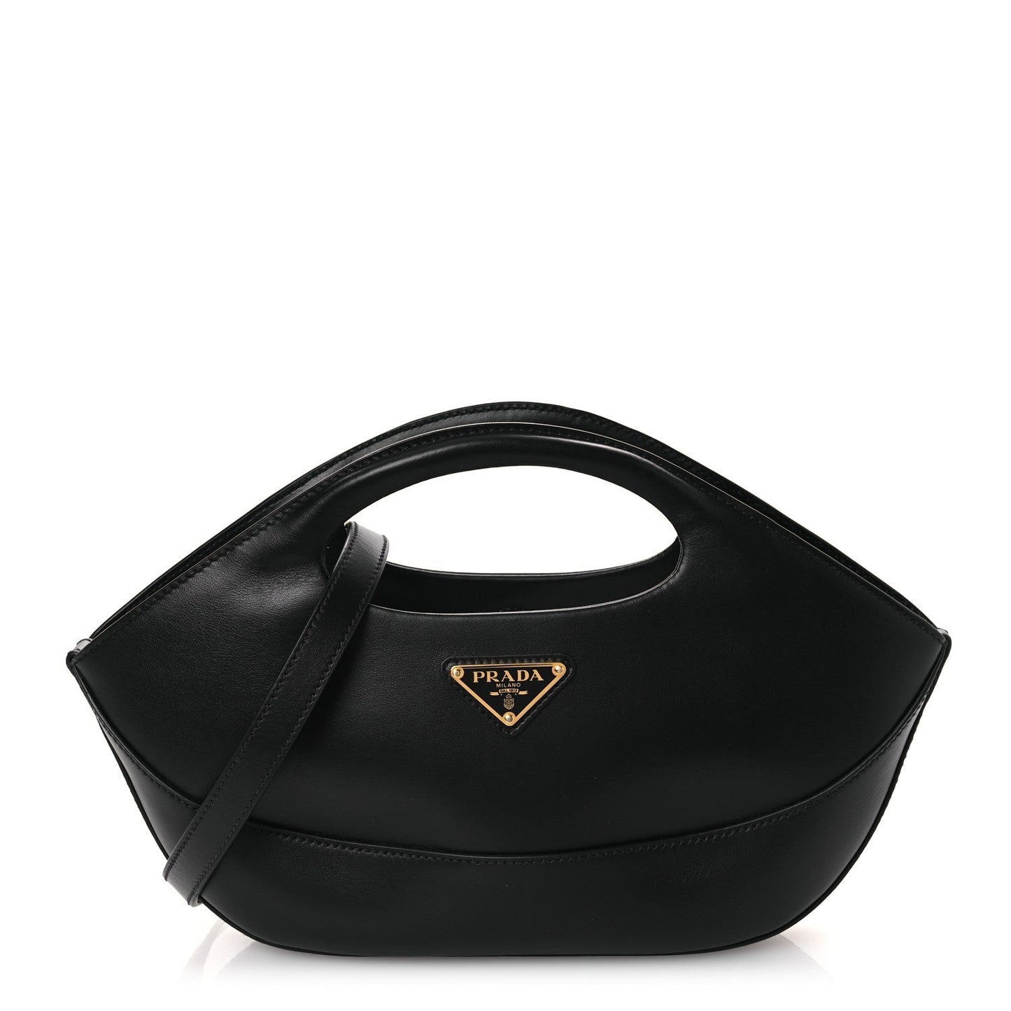 City Calfskin Medium Metal Triangle Logo Bag Black