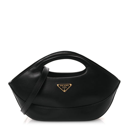 City Calfskin Medium Metal Triangle Logo Bag Black