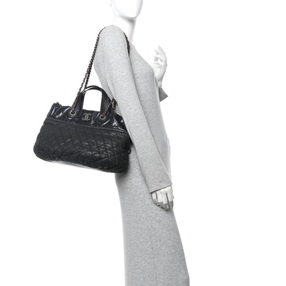 Iridescent Calfskin Quilted Large In The Mix Tote Black