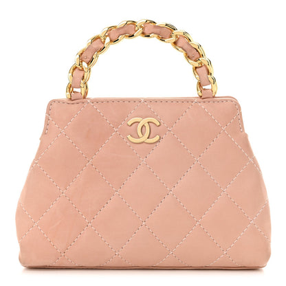 Lambskin Quilted Mini Evening Bag Pink