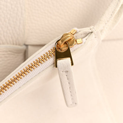 Grained Calfskin Maxi Intrecciato Small Arco Tote White