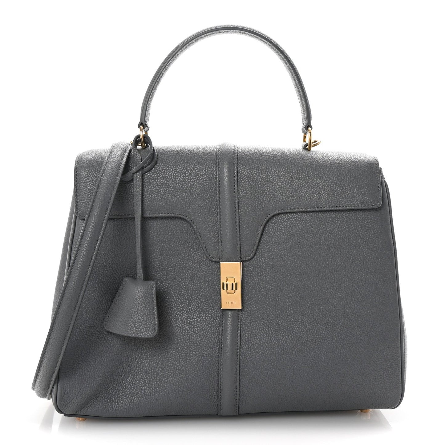 Grained Calfskin Medium 16 Top Handle Bag Grey