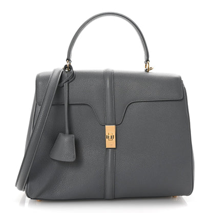 Grained Calfskin Medium 16 Top Handle Bag Grey