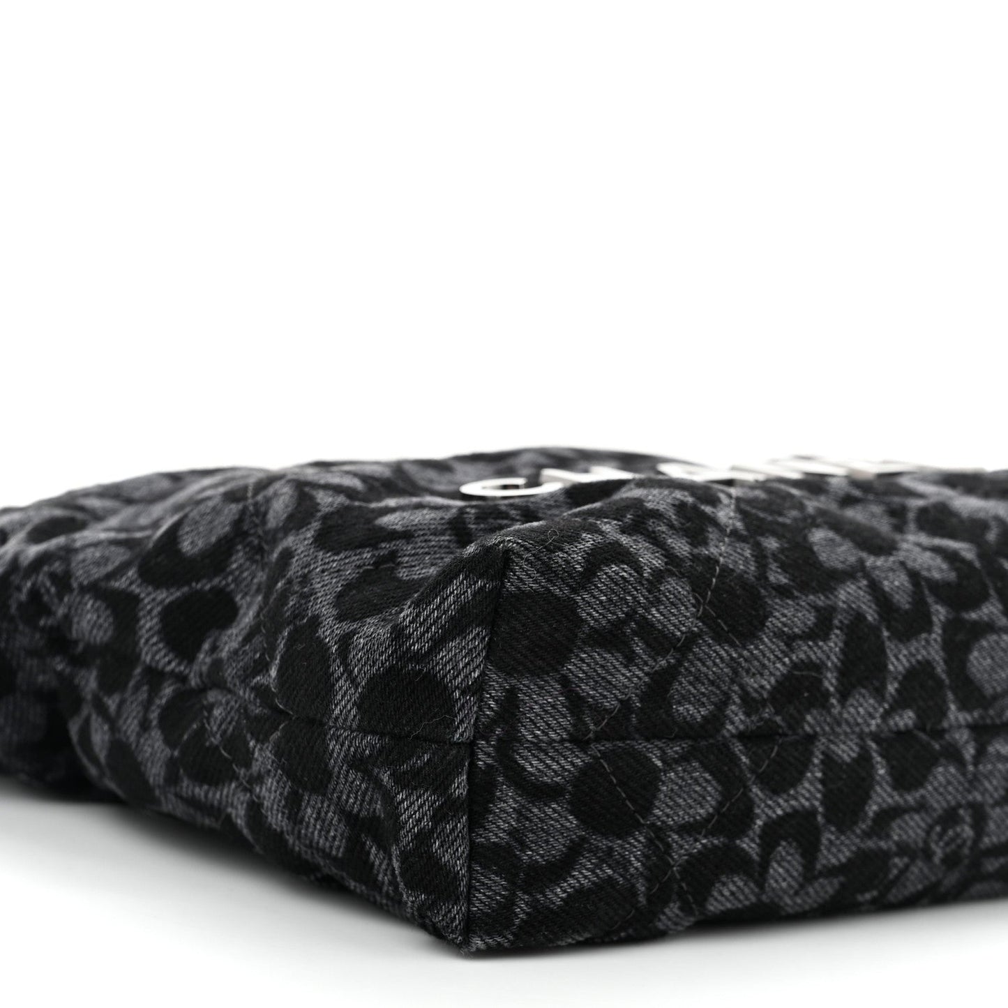 Denim Quilted Floral Print Mini Chanel 22 Black Grey