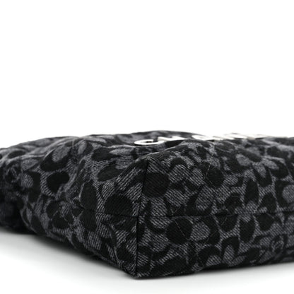 Denim Quilted Floral Print Mini Chanel 22 Black Grey