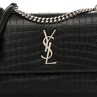 Calfskin Crocodile Embossed Medium Monogram Sunset Black