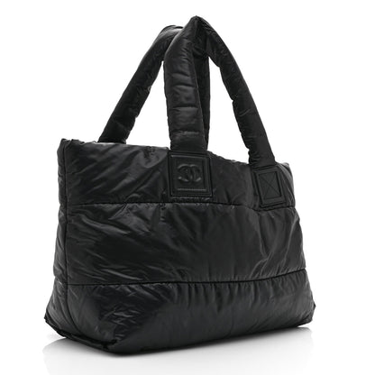 Nylon Quilted Large Coco Cocoon Reversible Tote Black
