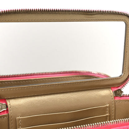 Patent Quilted Pearl Crush Small Vanity Case With Chain Neon Pink