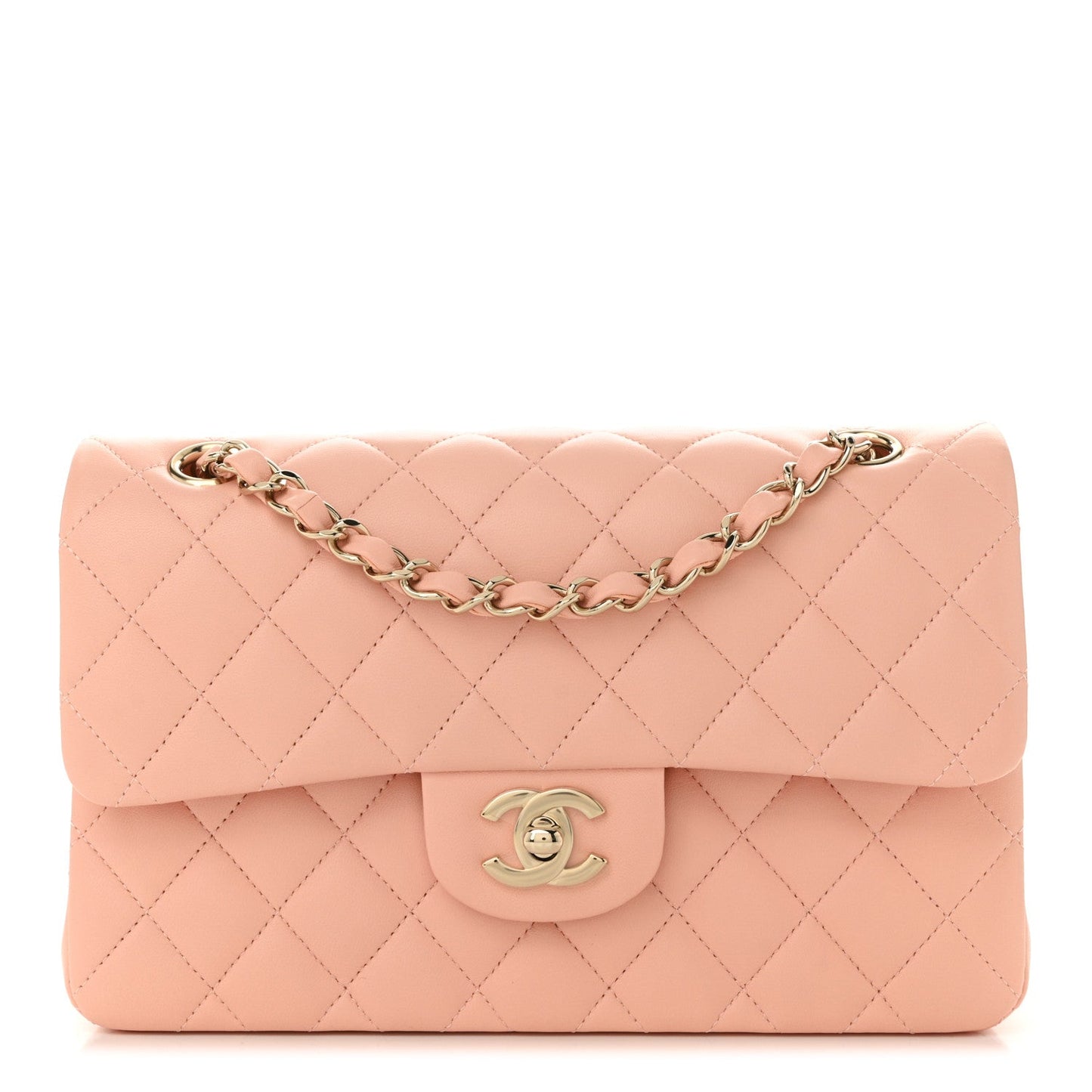 Lambskin Quilted Small Double Flap Light Pink