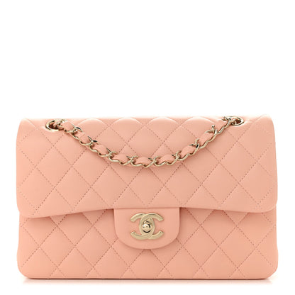 Lambskin Quilted Small Double Flap Light Pink