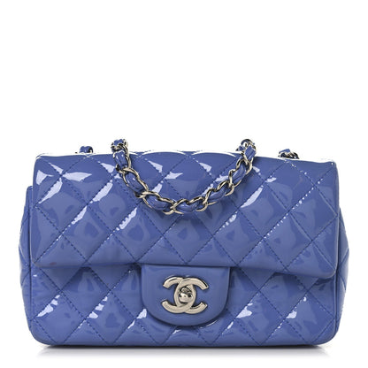 Patent Calfskin Quilted Mini Rectangular Flap Blue