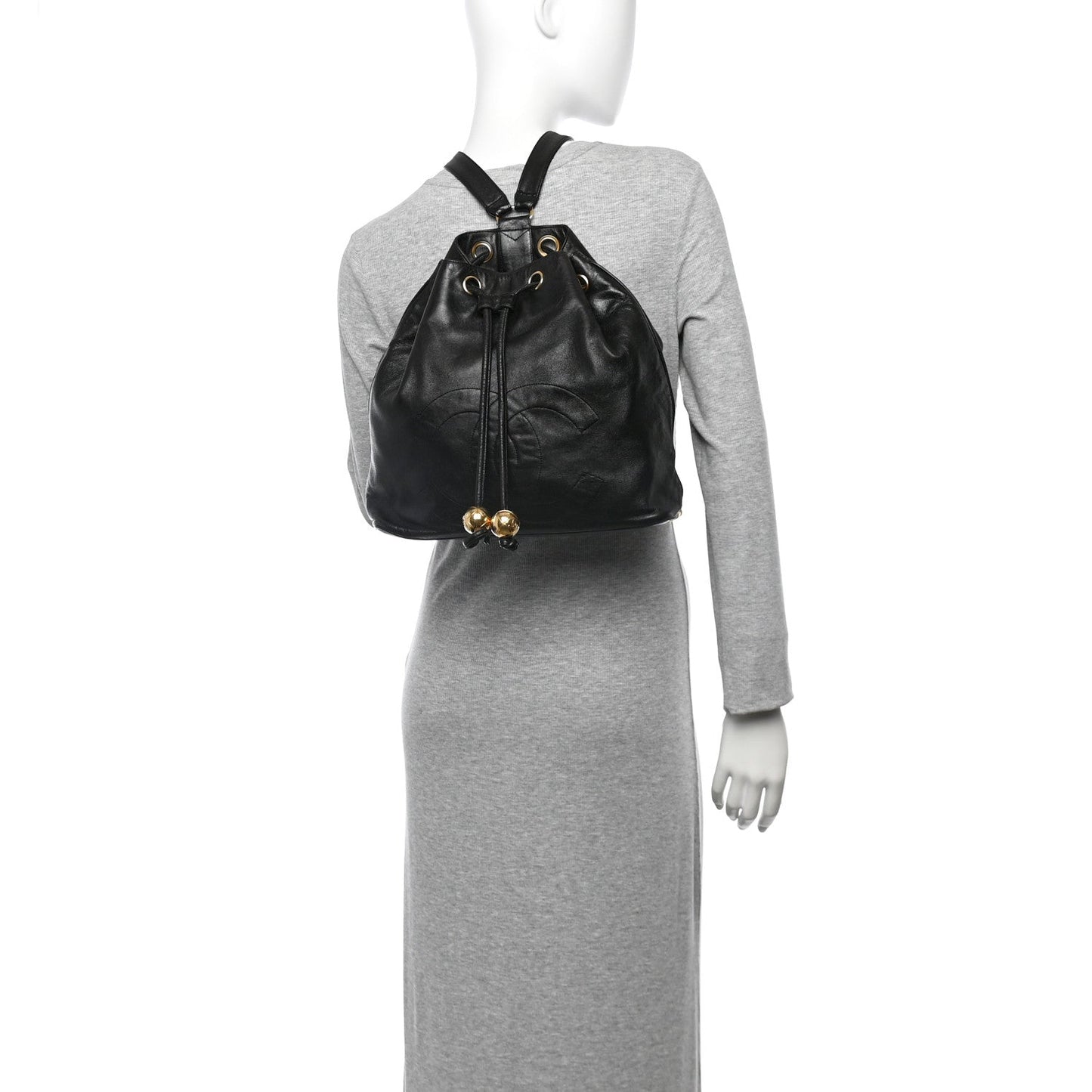Lambskin CC Drawstring Backpack Black