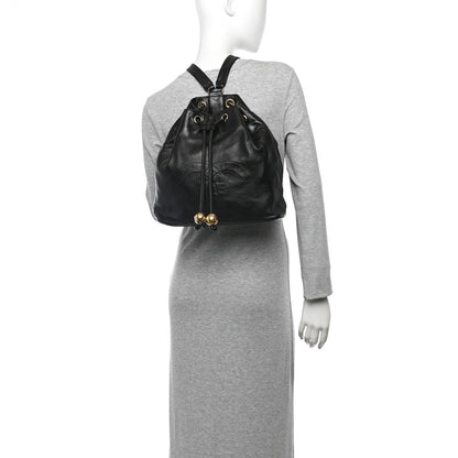 Lambskin CC Drawstring Backpack Black