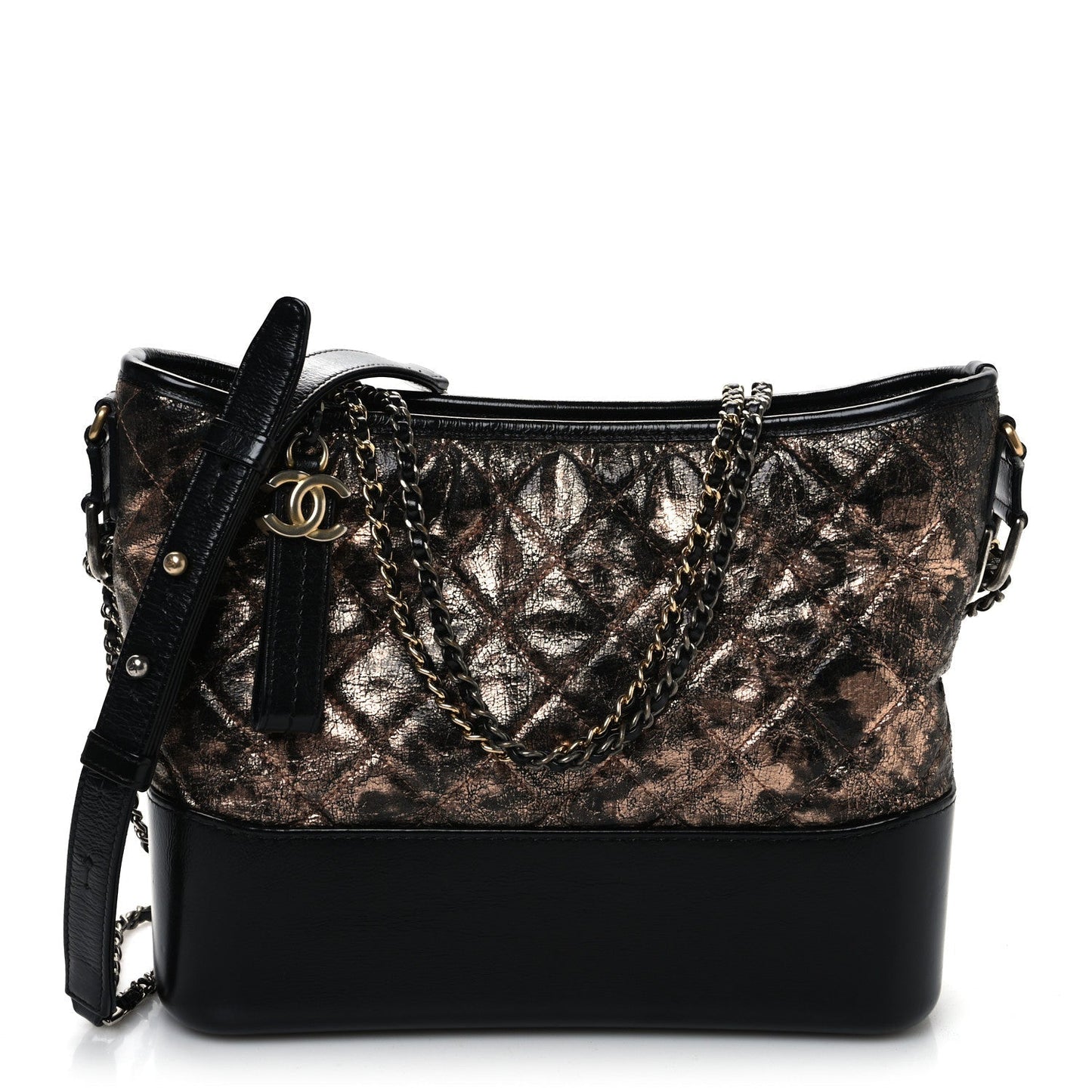 Metallic Crumpled Goatskin Quilted Medium Gabrielle Hobo Black Rose Gold