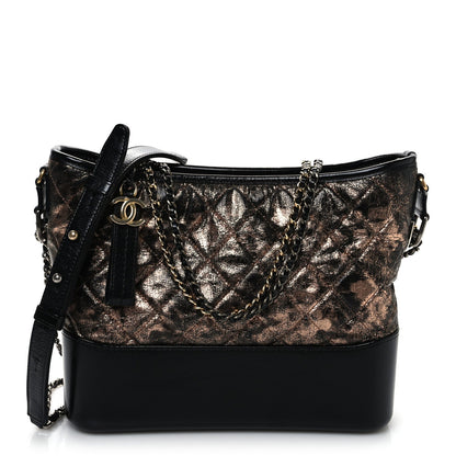 Metallic Crumpled Goatskin Quilted Medium Gabrielle Hobo Black Rose Gold