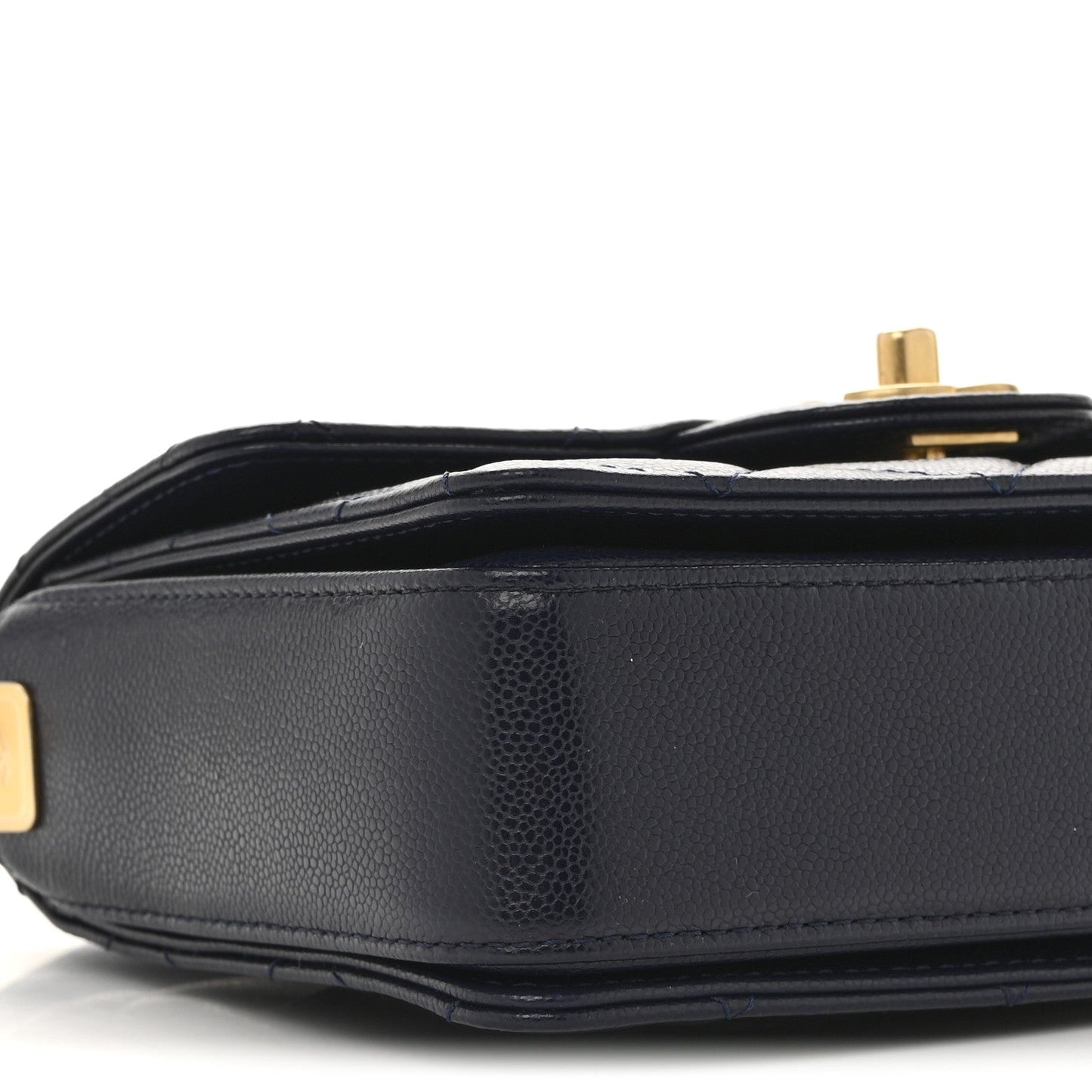 Shiny Caviar Quilted Mini Top Handle Flap Navy Blue