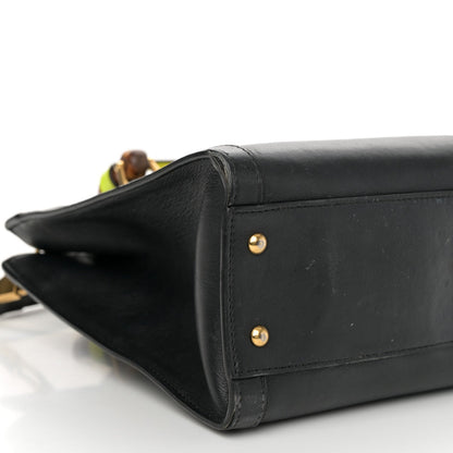 Calfskin Small Diana Tote Bag Black Yellow Fluo