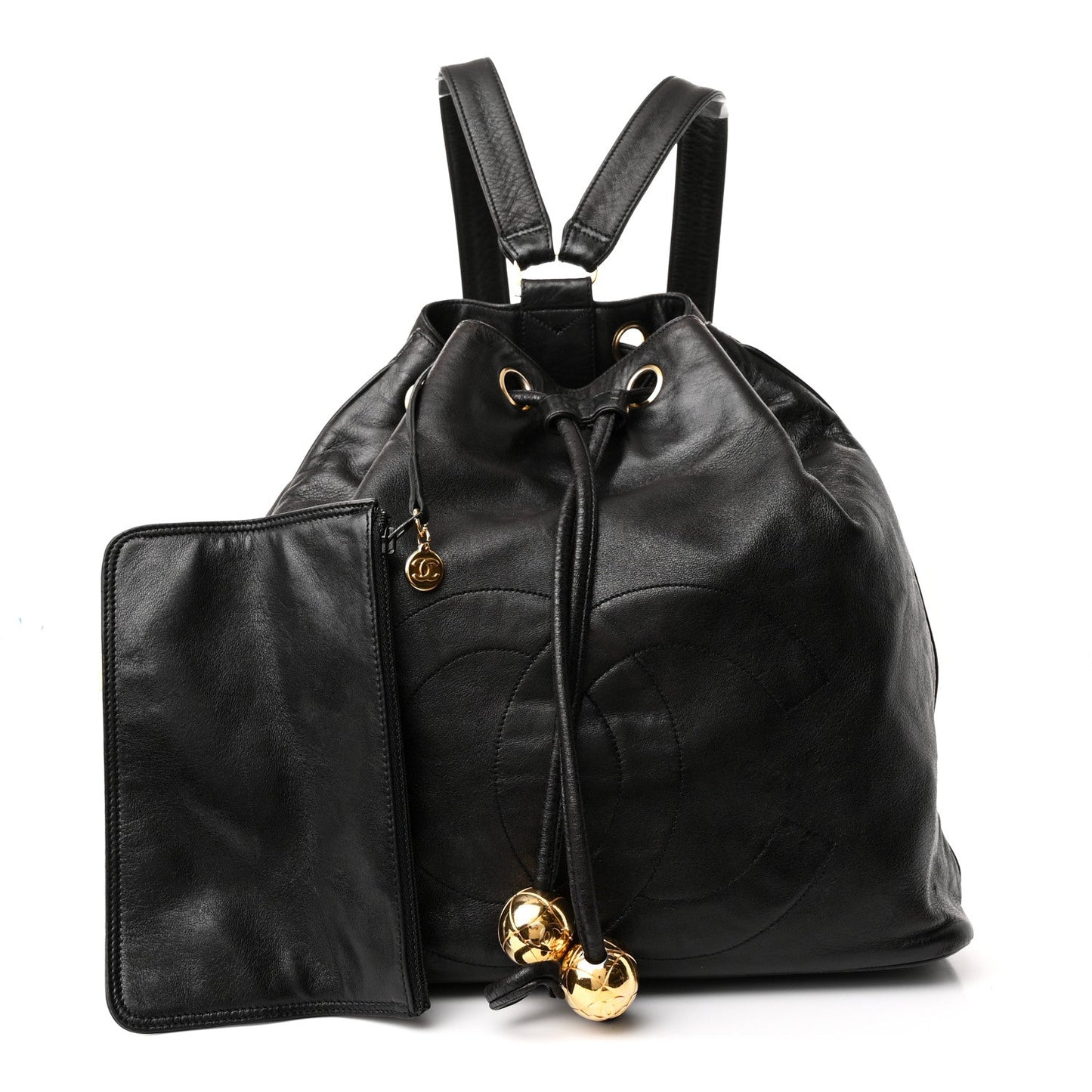 Lambskin CC Drawstring Backpack Black
