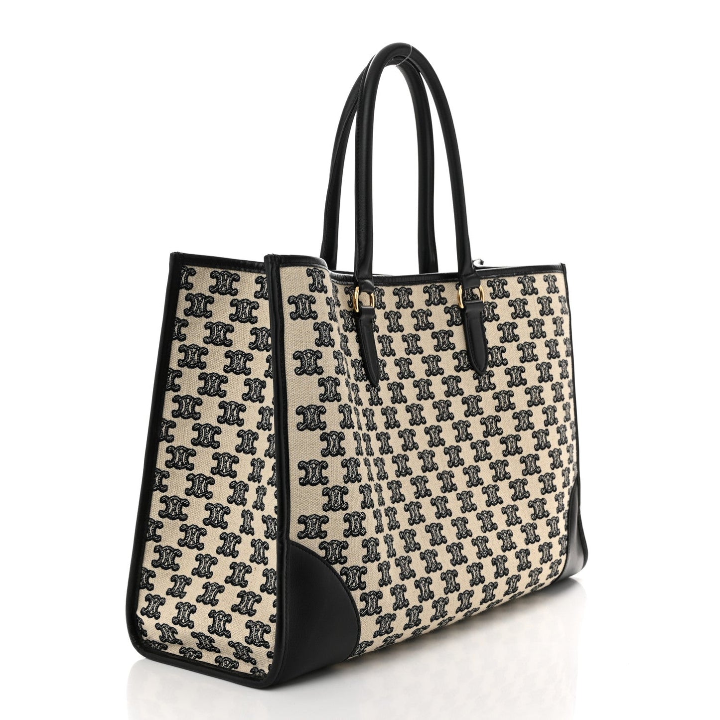 Canvas Calfskin Triomphe Embroidered Horizontal Cabas Black