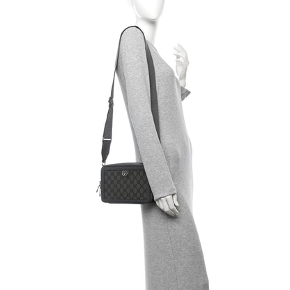 GG Supreme Monogram Textured Dollar Calfskin Small Ophidia Top Handle Shoulder Grey Black Graphite Grey