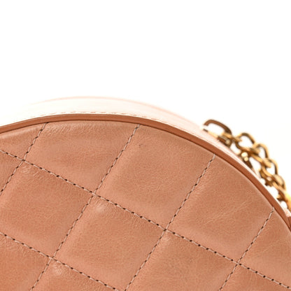 Glazed Calfskin Round As Earth Evening Bag Beige