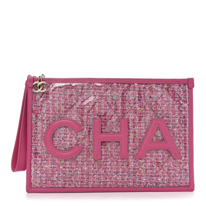 Tweed PVC Lambskin Wristlet Pouch Pink